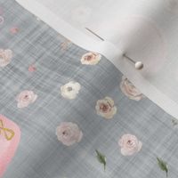 floral baby  grey linen