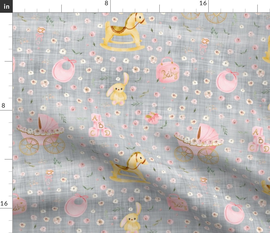 floral baby  grey linen