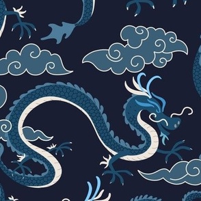 chinese dragons - dark blue