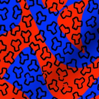Counterchanged Tessellating Eagle Heads in Red and Blue with Tribead Overlay