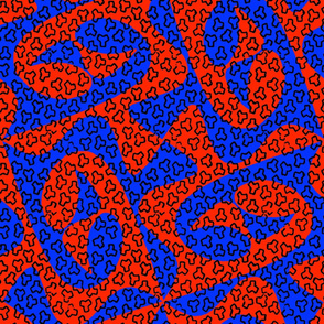 Counterchanged Tessellating Eagle Heads in Red and Blue with Tribead Overlay