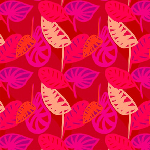 Painted Tropical Leaves in Pink and Orange