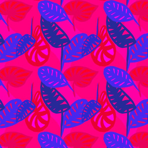 Painted Tropical Leaves In Fuchsia and Cobalt 