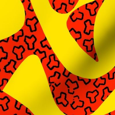 Counterchanged Tessellating Eagle Heads in Red and Yellow with Tribead Overlay