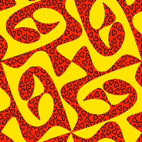 Counterchanged Tessellating Eagle Heads in Red and Yellow with Tribead Overlay