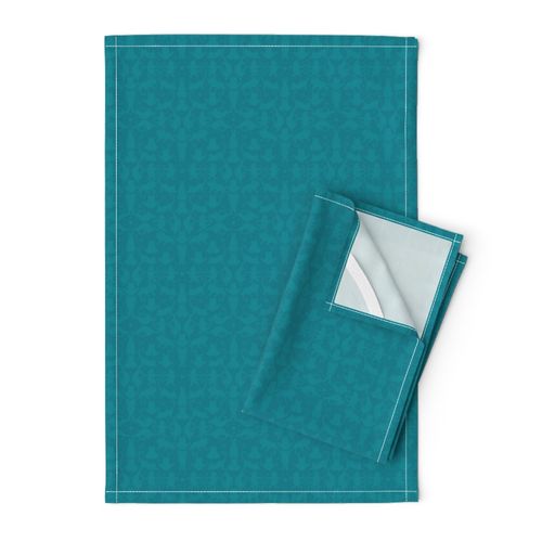 Cat Yoga Damask - dark teal background 