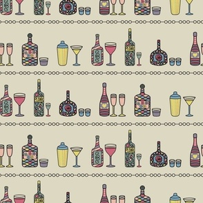 Retro 'Pour me a drink' alcoholic drink novelty pattern on a beige background