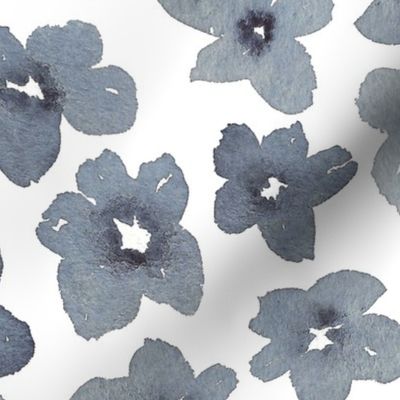 Large indigo blue flowers on a white base with oversized flowers for floral wallpaper, bedding 