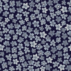 Medium Indigo blue watercolour flowers on navy blue for girls dresses, accessories, kids and pets