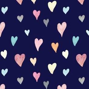 Watercolour Hearts on Navy blue