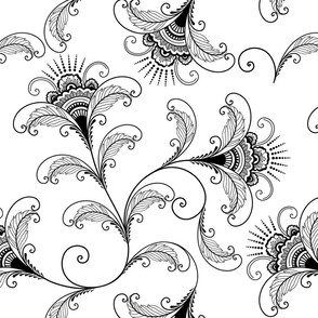 Victorian Floral Black And White
