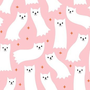 Ghost Cats - ginger - cute halloween - pink - LAD21
