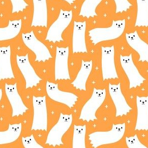 (small scale) Ghost Cats - ginger - cute halloween - light tangerine - LAD21