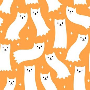 Ghost Cats - ginger - cute halloween - light tangerine - LAD21