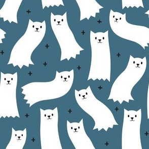 Ghost Cats - ginger - cute halloween - stone blue - LAD21