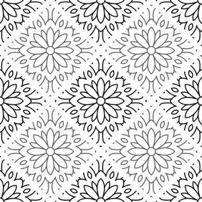 Black and White Floral Line Mosaic