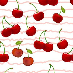 Sweet Cherries  Pink Curved Lines