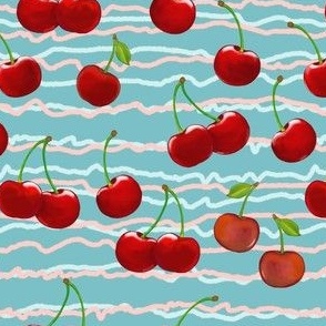 Red Cherries Double Wavy Stripes