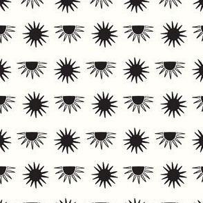 White and black Aztec Suns small scale geometric monochrome