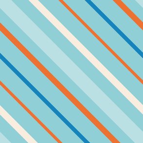 Diagonal stripes in orange, beige, blue