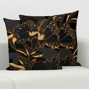 moody tropical hibiscus-moody floral-black and gold-jumbo scale