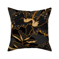 moody tropical hibiscus-moody floral-black and gold-jumbo scale