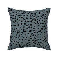 Wild organic speckles and spots animal print boho black marks on stone blue