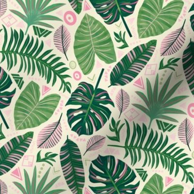 Aztec Jungle Leaves on Cream - Small