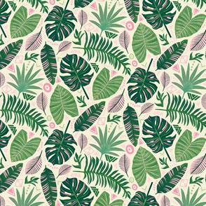 Aztec Jungle Leaves on Cream - Tiny