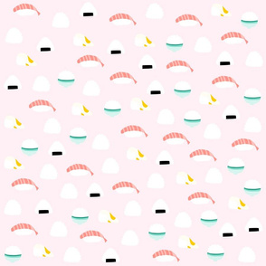 Cute Rice Balls Pattern on Pink Background