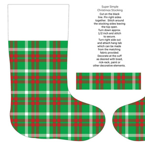 Green red lined plaid cut and sew stocking
