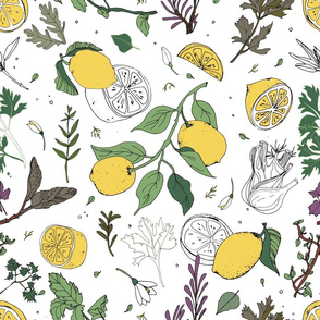 Italian lemons and herbs_Yani_Mengoni_Spoonflower