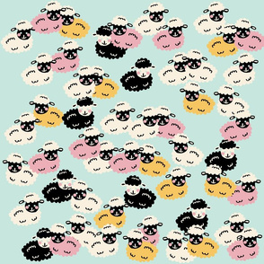 Cute Sheep Pattern on Blue Background