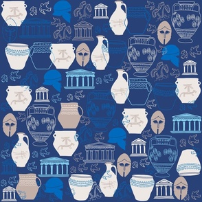 Ancient Greece Print on Blue Background