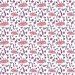 Sea animals Pink on White - small