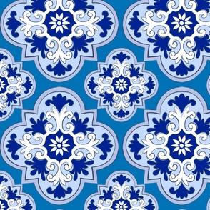 Blue tiles,Sicilian style floral pattern 