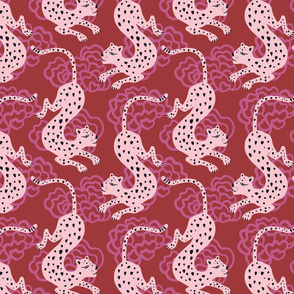 whimsical leopards with clouds/red/large