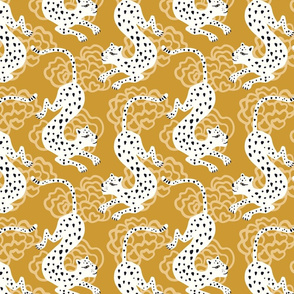 whimsical leopards with clouds/golden/large