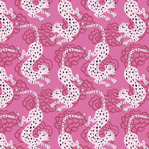 whimsical leopards with clouds/pink/large