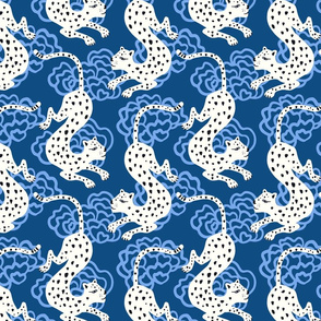 whimsical leopards with clouds/blue/large