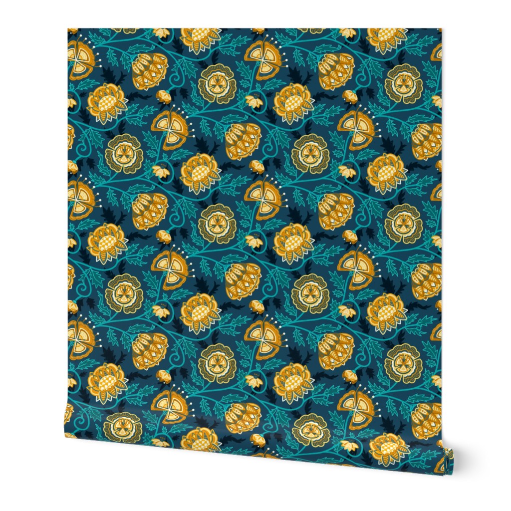 Modern Indian Chintz - Mustard & Teal