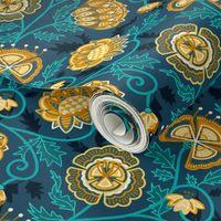 Modern Indian Chintz - Mustard & Teal