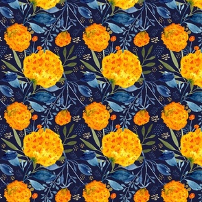 marigold garden-watercolor-midnight navy 