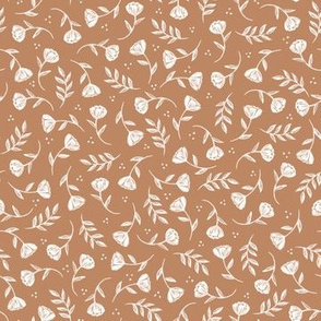 Ditsy White Floral on Tawny Brown