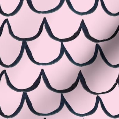 Sea Waves Scallop Pattern //  Indigio and Blush 