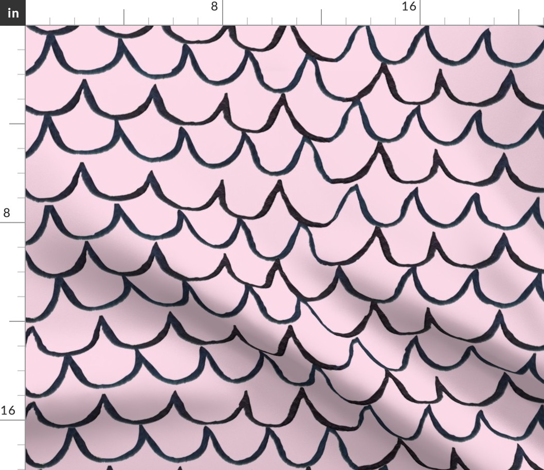 Sea Waves Scallop Pattern //  Indigio and Blush 
