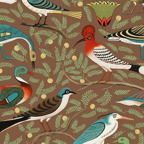 Folk Art Birds - Large - Brown