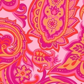 Vintage Floral Paisley-Mid Century Modern Paisley-Pink Red Large Scale