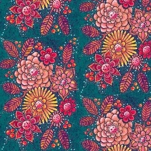 pink distressed victorian flowers on teal