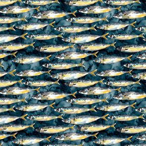 Mackerel fish with navy watercolor background 